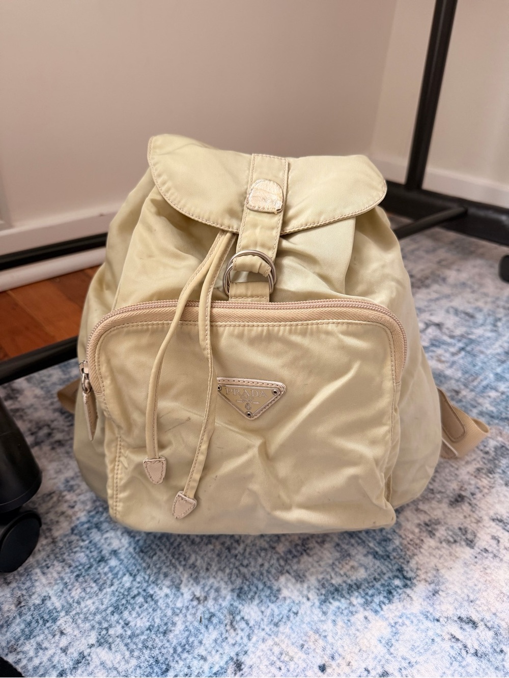 Prada Light Beige Nylon Drawstring Backpack